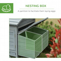 HKM-1702845 Portable 96.5" Wooden Chicken Coop with Nesting Box and Wheels for Outdoor Use, Gray