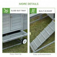HKM-1702845 Portable 96.5" Wooden Chicken Coop with Nesting Box and Wheels for Outdoor Use, Gray