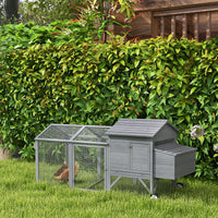 HKM-1702845 Portable 96.5" Wooden Chicken Coop with Nesting Box and Wheels for Outdoor Use, Gray