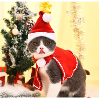 HKM-1703357 Pet Santa Cloak and Hat Set for Cats and Dogs - Red Polyester Costume for Christmas and Special Occasions