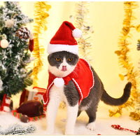 HKM-1703357 Pet Santa Cloak and Hat Set for Cats and Dogs - Red Polyester Costume for Christmas and Special Occasions