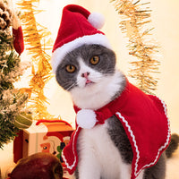 HKM-1703357 Pet Santa Cloak and Hat Set for Cats and Dogs - Red Polyester Costume for Christmas and Special Occasions