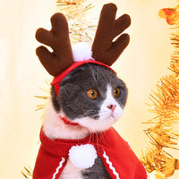 HKM-1703357 Pet Santa Cloak and Hat Set for Cats and Dogs - Red Polyester Costume for Christmas and Special Occasions