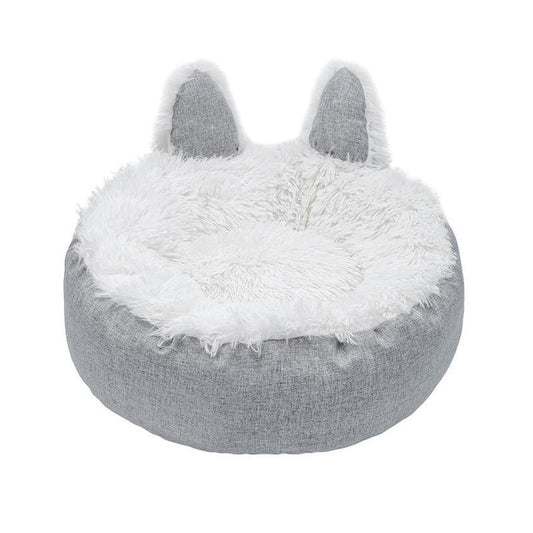 HKM-170387 Cozy Cat Ear Plush Bed with Non-Slip Bottom for Indoor Cats