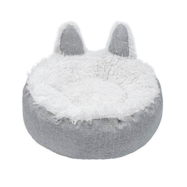 HKM-170387 Cozy Cat Ear Plush Bed with Non-Slip Bottom for Indoor Cats