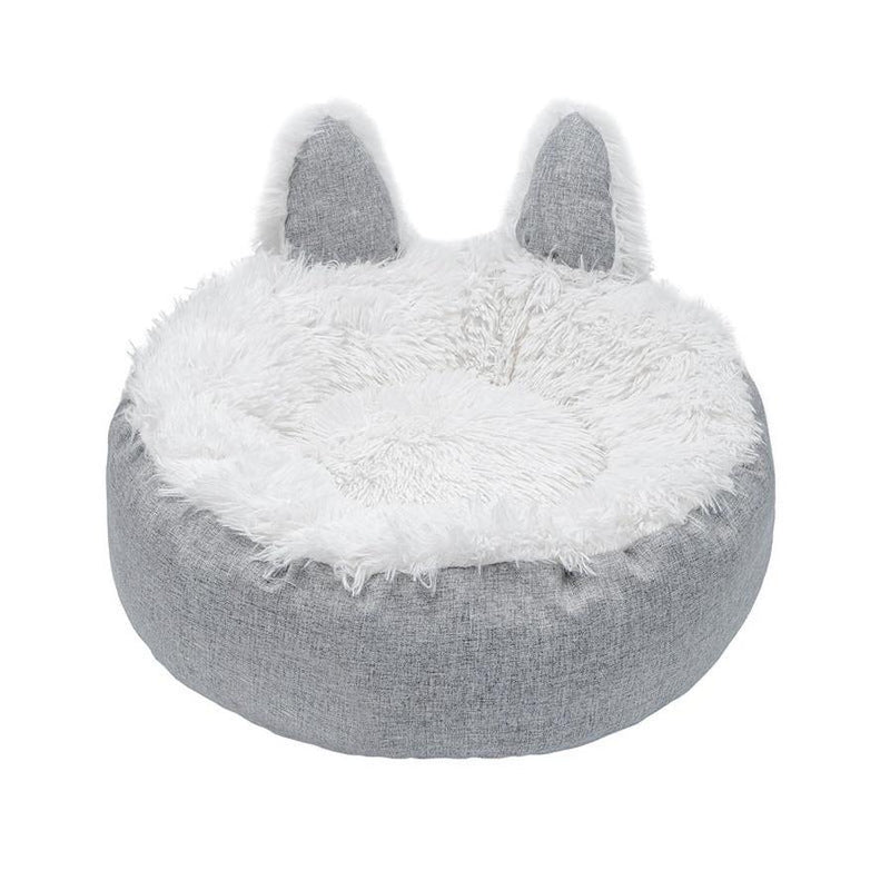 HKM-170387 Cozy Cat Ear Plush Bed with Non-Slip Bottom for Indoor Cats