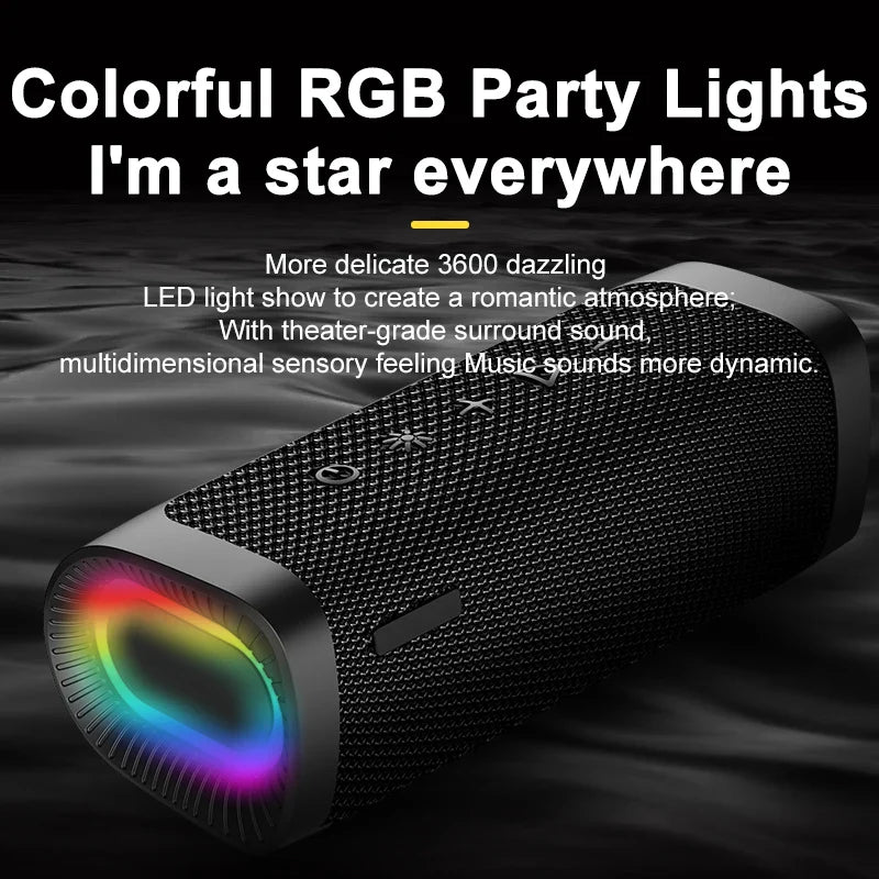 HKM-170387 Portable Outdoor Waterproof Speaker with Surround Sound, Hi-Fi MP3 Stereo and RGB LED Lights