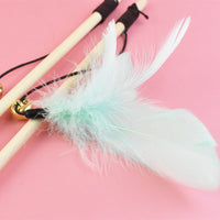 HKM-1703997 Wooden Cat Teaser Stick with Feather Ball and Star Toys