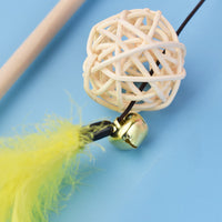 HKM-1703997 Wooden Cat Teaser Stick with Feather Ball and Star Toys