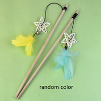HKM-1703997 Wooden Cat Teaser Stick with Feather Ball and Star Toys