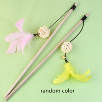 HKM-1703997 Wooden Cat Teaser Stick with Feather Ball and Star Toys
