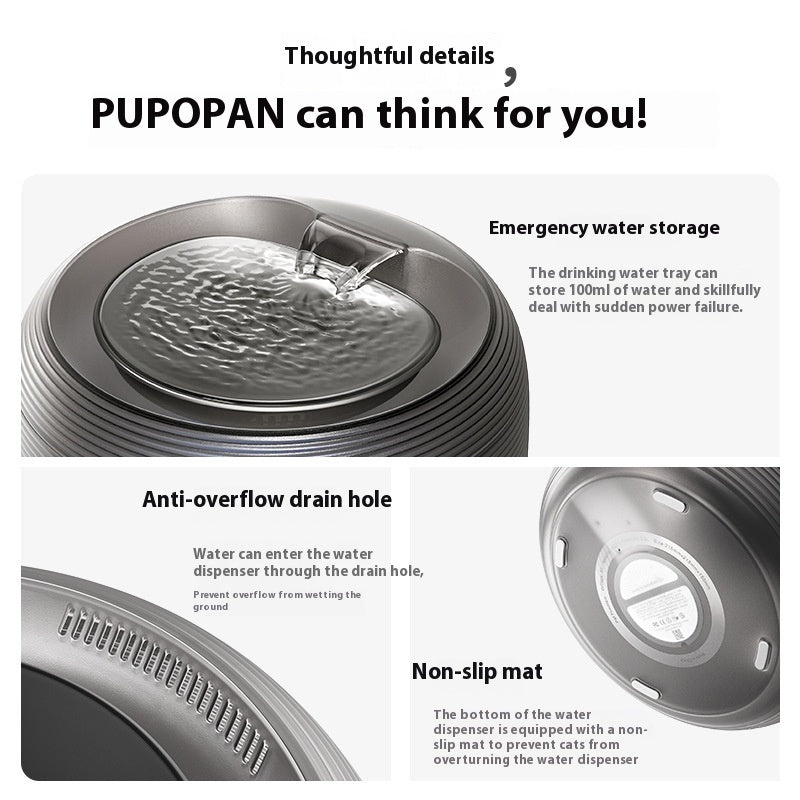 HKM-1705021 Automatic Loop Pet Drinking Bowl - 2.5L Water Dispenser in Xuanwu Black and Frost White