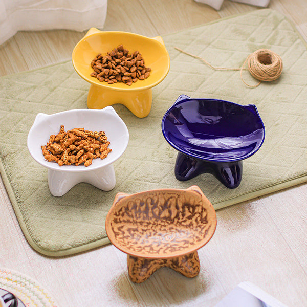 HKM-1705149 Ceramic Pet Bowl for Cats and Dogs - Durable Porcelain in Blue, White, and Beige, 100g Capacity