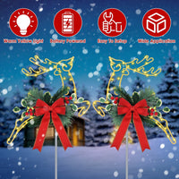 HKM-170515 Elegant Lighted Reindeer Decorative Stake Lights for Christmas Outdoor Holiday Yard Pathway - 2Pcs Battery Powered, Easy Installation