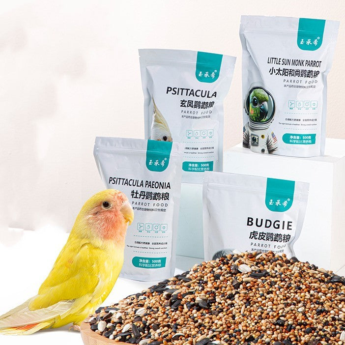 HKM-170643 Specialized Bird Feed for Tiger Skin Finch, Peony Parrots, Xuanfeng & Little Sun Species - 500g Package