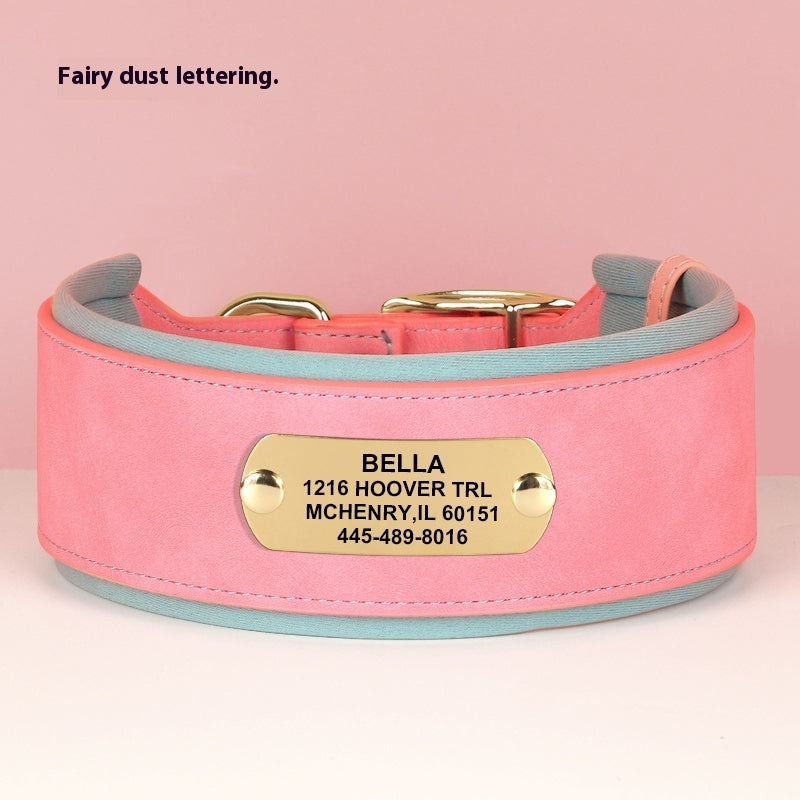 HKM-1706941 Widened Microfiber Leather Dog Collar with Anti-Lock Lettering for Medium and Large Dogs