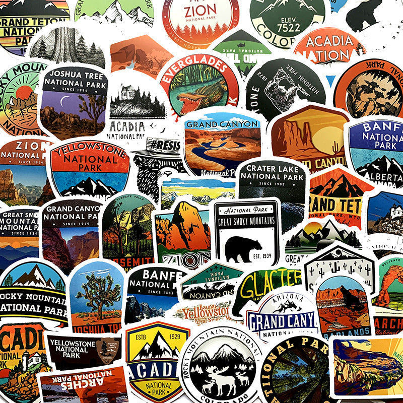 HKM-170707 Matte Cartoon PVC Stickers - Waterproof National Park Series, Small Size, 25g