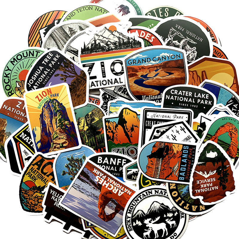 HKM-170707 Matte Cartoon PVC Stickers - Waterproof National Park Series, Small Size, 25g