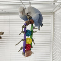 HKM-1707581 Corn Cob and Wood Parrot Bite Toy with Colorful Sequins and Vines