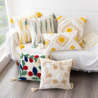 HKM-170771 Bohemian Geometric Tufted Pillowcase with Embroidery and Tassels