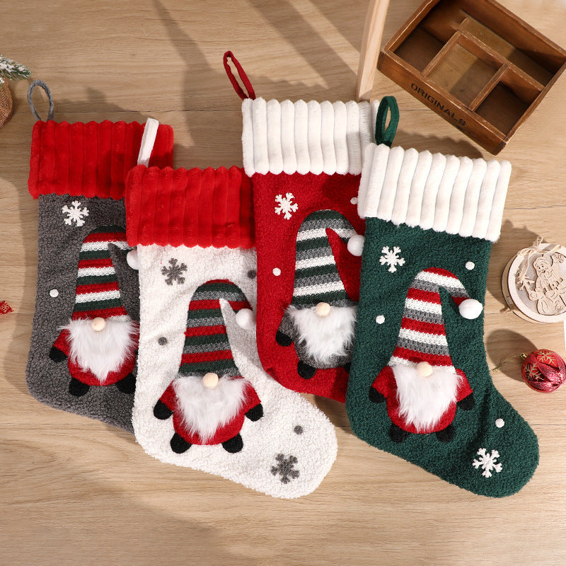 HKM-170835 Embroidered Christmas Stocking Gift Bag Pendant - Old Man Design, Cloth Material