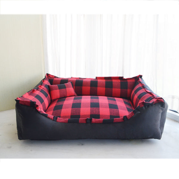 HKM-1708989 Cozy Lace Plaid Nest Dog Kennel - Cotton & Oxford - Size S - Multiple Colors Available