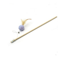 HKM-1709757 Wooden Cat Stick Toy with Hemp Feather Rope and Bell for Playful Kittens