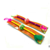 HKM-1709757 Wooden Cat Stick Toy with Hemp Feather Rope and Bell for Playful Kittens