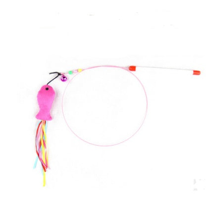 HKM-1709757 Wooden Cat Stick Toy with Hemp Feather Rope and Bell for Playful Kittens