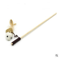 HKM-1709757 Wooden Cat Stick Toy with Hemp Feather Rope and Bell for Playful Kittens
