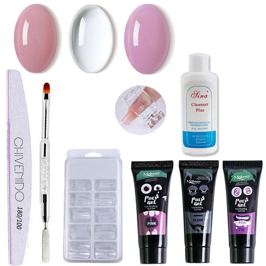 HKM-171027 Nail Crystal Extender Kit with 3 Nail Polishes, Brush, File, Clamp, Rinse, and 100 Nails