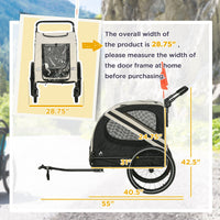 HKM-1710397 2-in-1 Pet Bike Trailer and Stroller for Small Dogs, Weather-Resistant Carrier with Safety Flag and Reflector