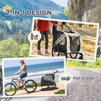 HKM-1710397 2-in-1 Pet Bike Trailer and Stroller for Small Dogs, Weather-Resistant Carrier with Safety Flag and Reflector