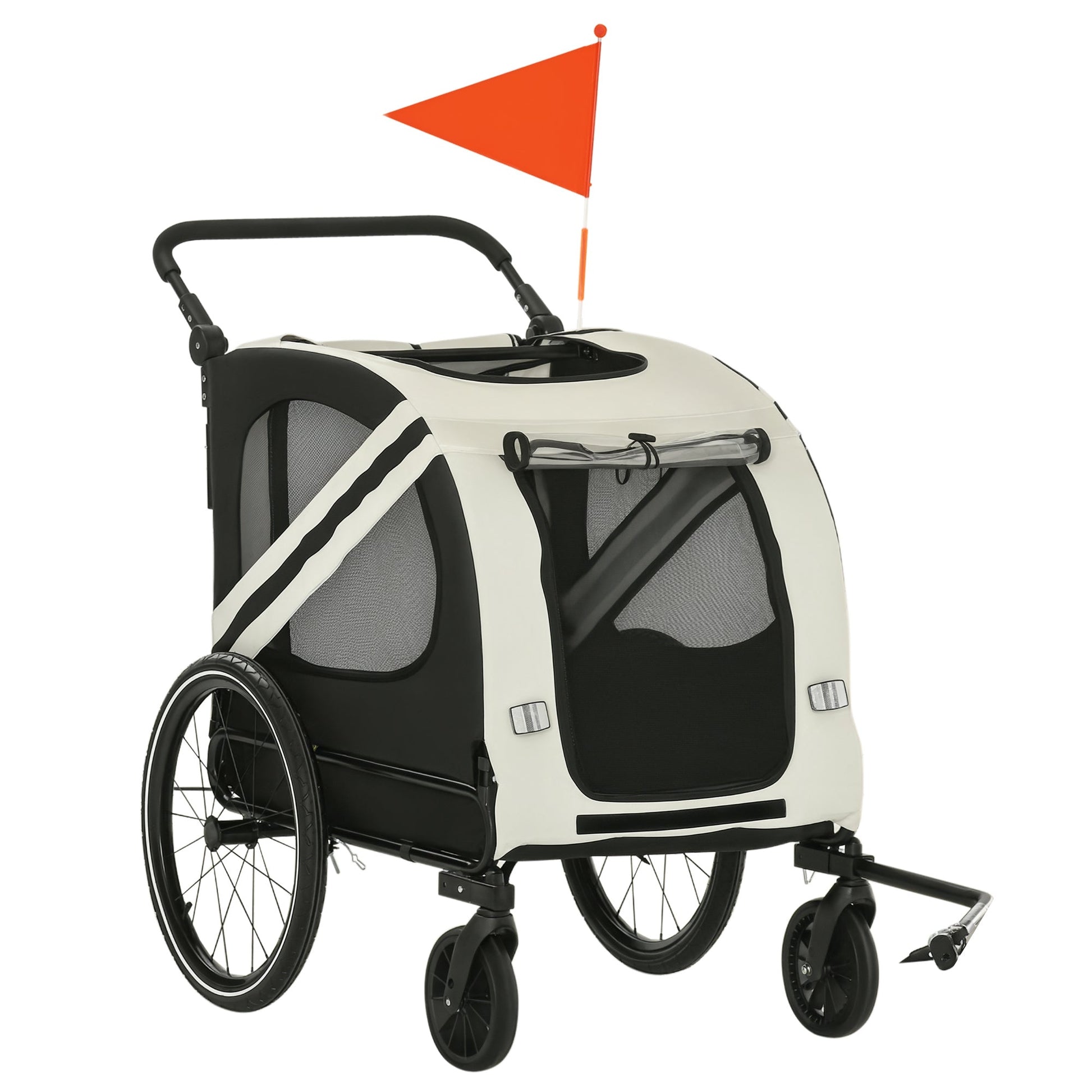 HKM-1710397 2-in-1 Pet Bike Trailer and Stroller for Small Dogs, Weather-Resistant Carrier with Safety Flag and Reflector