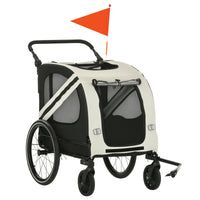 HKM-1710397 2-in-1 Pet Bike Trailer and Stroller for Small Dogs, Weather-Resistant Carrier with Safety Flag and Reflector