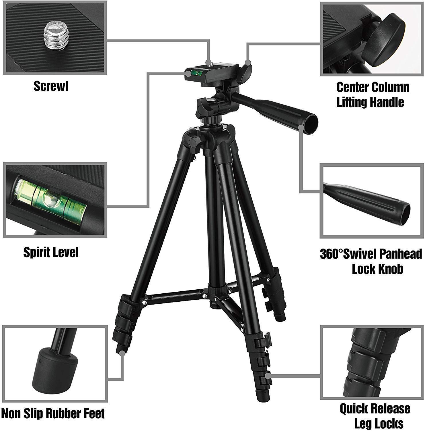 HKM-171091 Portable Aluminum Alloy Tripod with 3D Head for DSLRs and Smartphones, Adjustable Height 0.35-1m