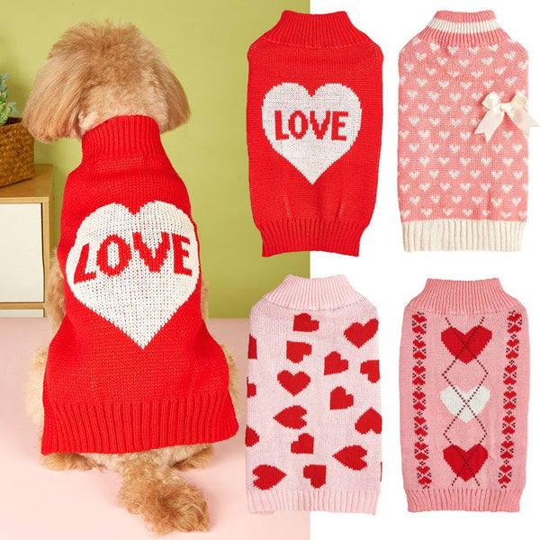 HKM-1712701 Charming Bow and Heart Design Dog Sweater in Red and Pink Colors