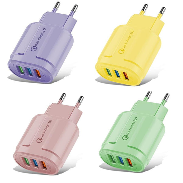 HKM-171411 3-Port Colorful Charging Plug Adapter - American & European Standard, 5V 2A, PVC Material