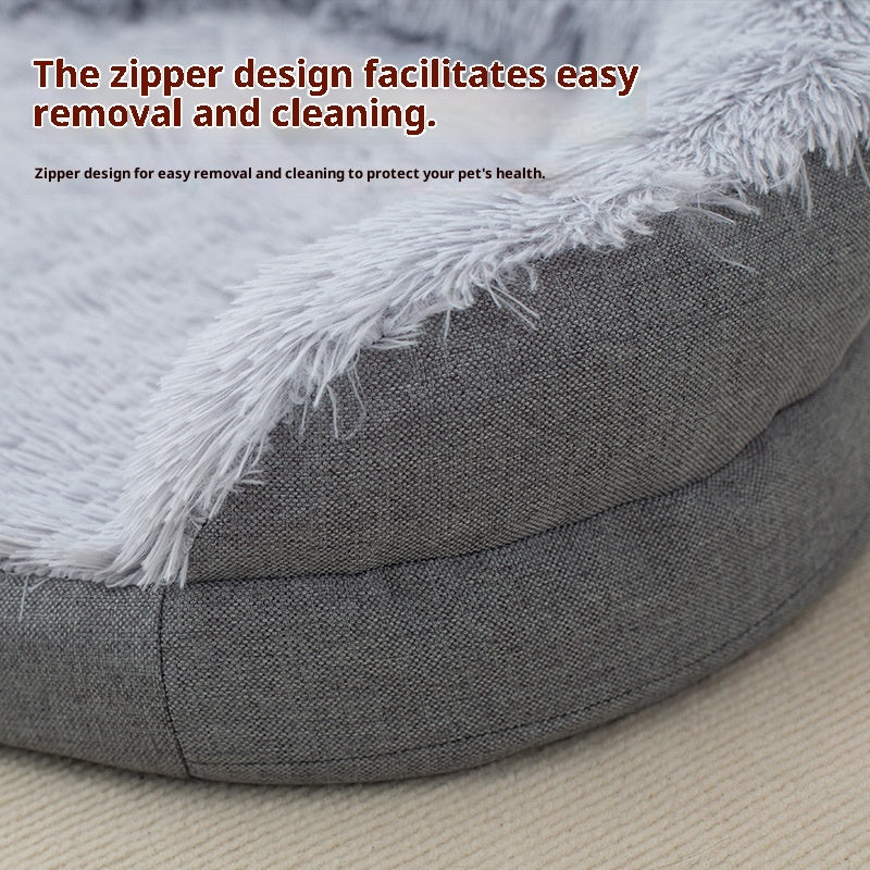 HKM-1714749 Cozy Gray Plush Dog Kennel, Medium and Large Sizes Available