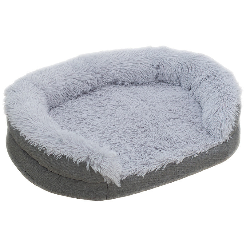 HKM-1714749 Cozy Gray Plush Dog Kennel, Medium and Large Sizes Available