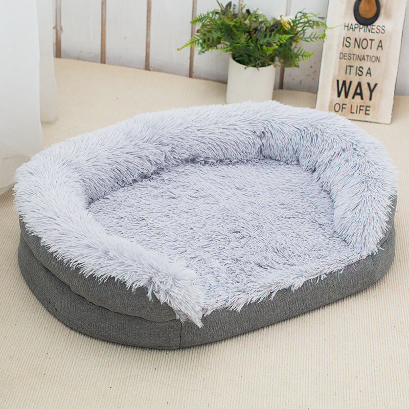 HKM-1714749 Cozy Gray Plush Dog Kennel, Medium and Large Sizes Available