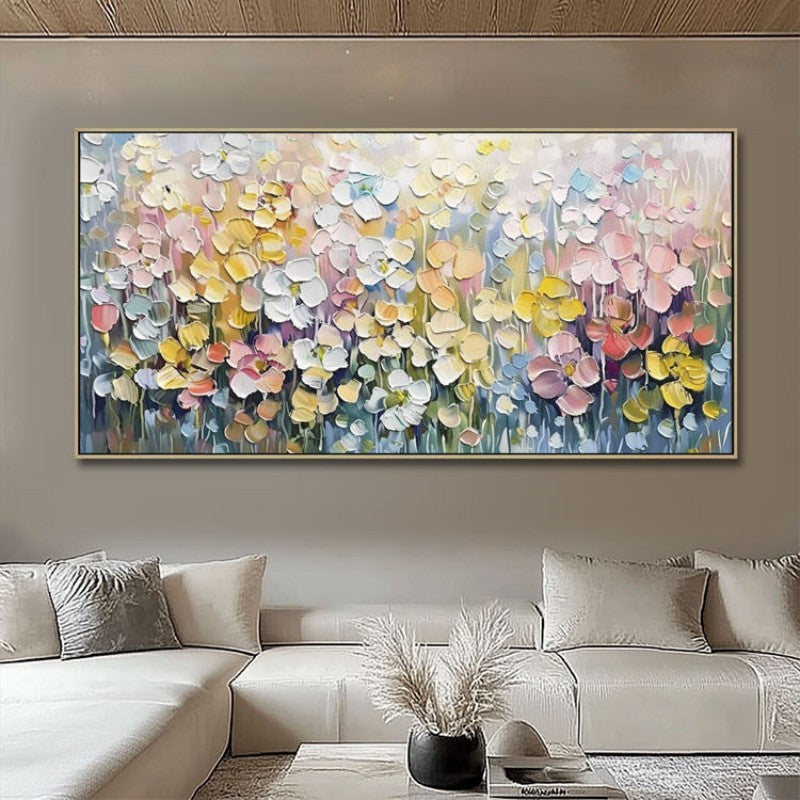 HKM-171475 Hand-Painted Thick Texture Flower Oil Painting on Canvas for Living Room Decoration, No Frame