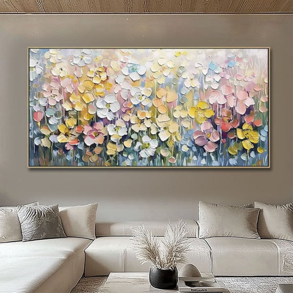 HKM-171475 Hand-Painted Thick Texture Flower Oil Painting on Canvas for Living Room Decoration, No Frame
