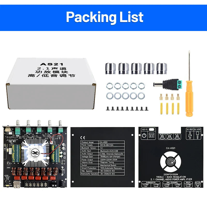 HKM-171539 2.1 Channel Digital Power Amplifier Board Module TPA3255 220W x 2 + 350W Subwoofer Output for Home Audio