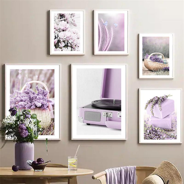 HKM-171539 Lilac Sea Purple Flower Field Canvas Wall Art for Modern Homes