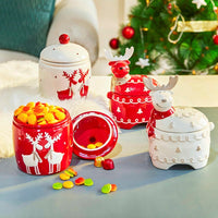 HKM-171667 Creative Elk-Shaped Ceramic Candy Storage Tank in White and Red, Ideal for Organizing Snacks and Treats