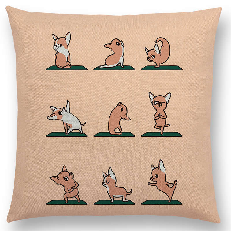 HKM-171667 Dog Print Linen Pillow Case - 45x45cm Cushion Cover