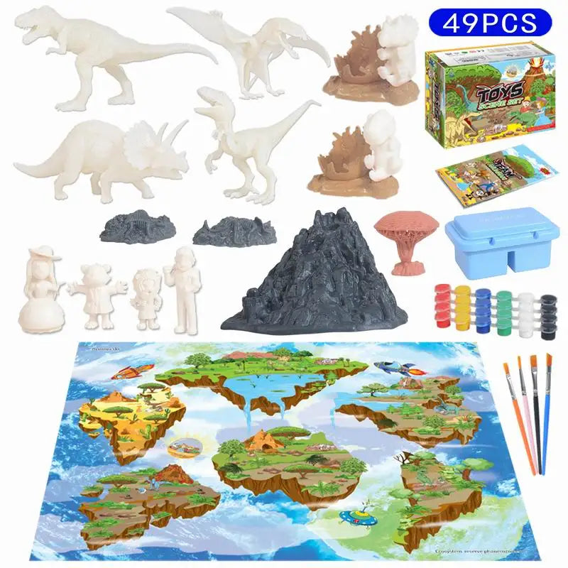 HKM-171795 Dinosaur World Play Mat and DIY Coloring Set for Creative Kids Ages 3+
