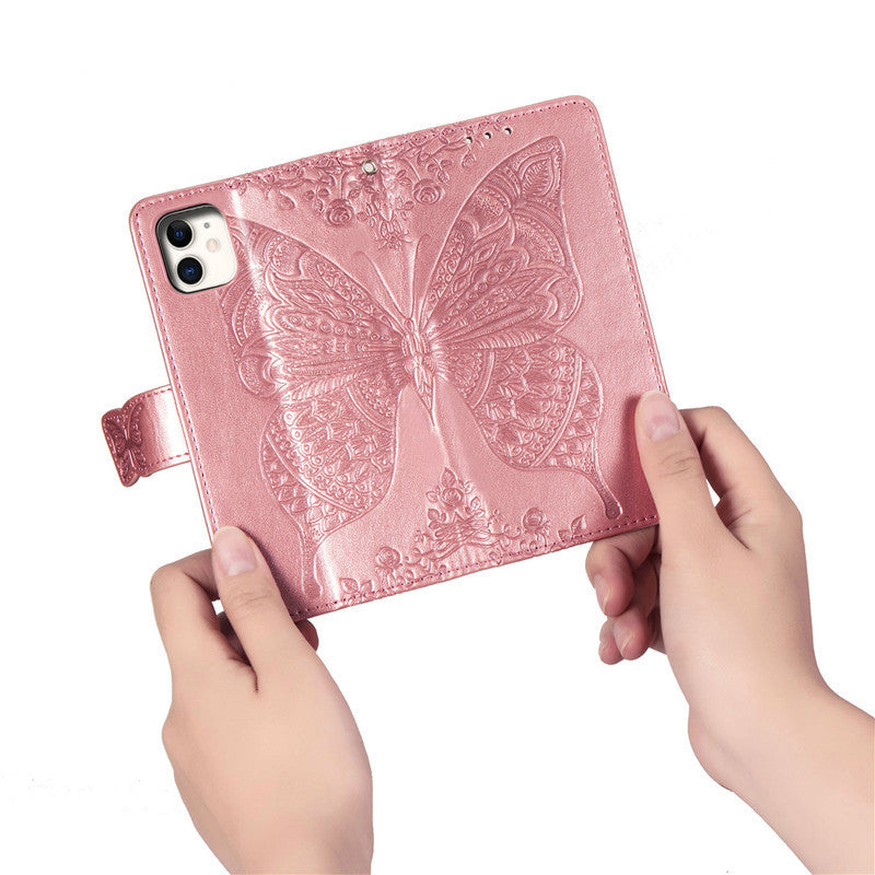 HKM-171795 Embossed Butterfly Flip Card Protective Sleeve for iPhone Models