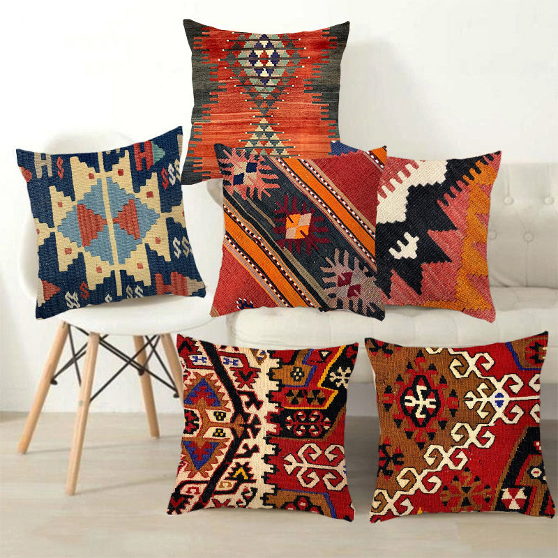 HKM-171923 Bohemian Ethnic Style Linen Pillowcase - 45x45cm Design